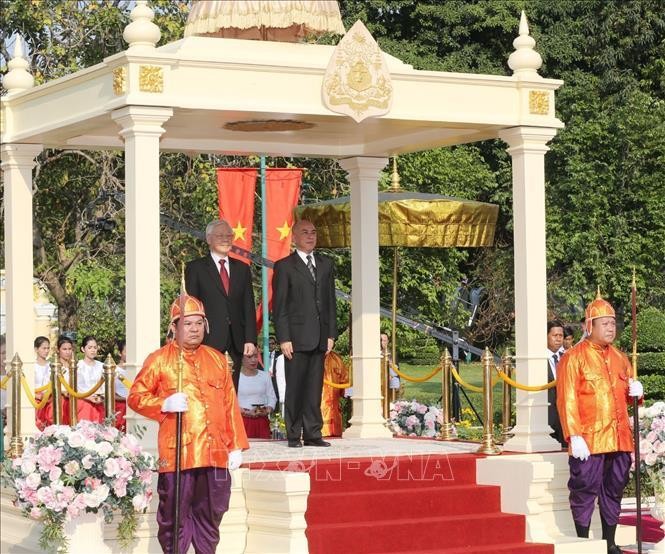 Lễ đón chính thức Tổng Bí thư, Chủ tịch nước Nguyễn Phú Trọng. Ảnh: TTXVN