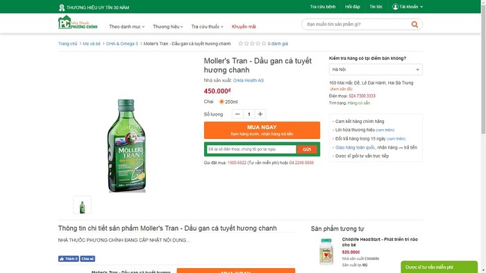 Trang web https://nhathuocphuongchinh.com/mollers-tran quảng cáo Dầu gan cá tuyết hương chanh (Moller’s tran, sitronsmak) có dấu hiệu lừa dối người tiêu dùng.