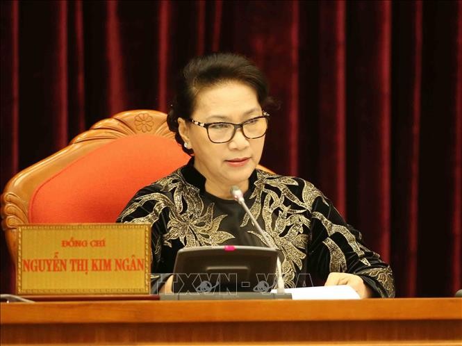 Chủ tịch Quốc hội Nguyễn Thị Kim Ngân điều hành phiên họp. Ảnh: Phương Hoa/TTXVN