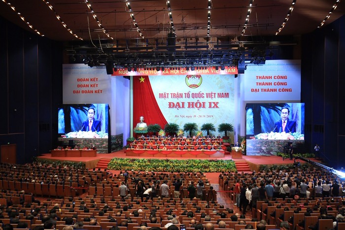 Đại hội đại biểu toàn quốc Mặt trận tổ quốc Việt Nam lần thứ IX, nhiệm kỳ 2019-2024 được khai mạc chính thức sáng nay, 19/9, tại Hà Nội. Ảnh: VGP/Nhật Bắc