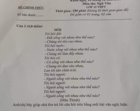 Giáo viên giảng dạy môn Ngữ văn ở bậc trung học phổ thông hoàn toàn không xa lạ với phần ngữ liệu (bài thơ) của đề thi này.