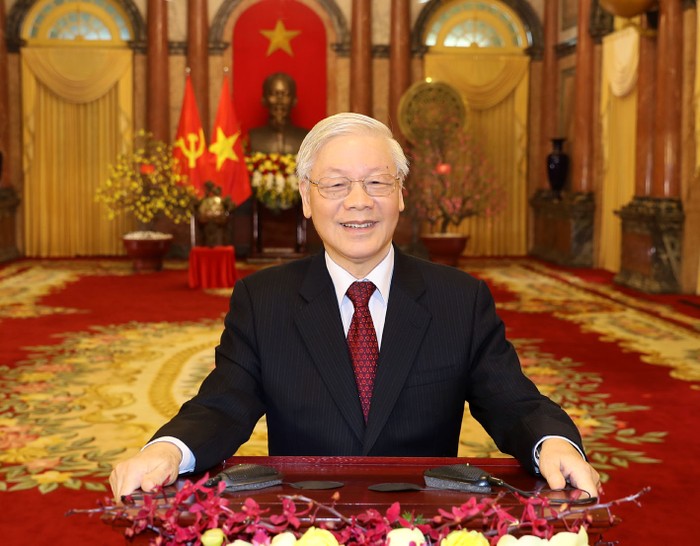 Tổng Bí thư, Chủ tịch nước Nguyễn Phú Trọng đọc Thư chúc Tết cổ truyền Canh Tý 2020, ảnh: TTXVN.