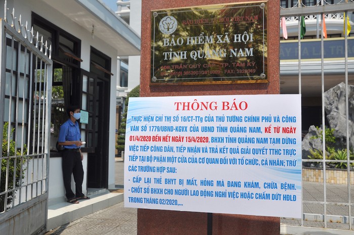 Bảo hiểm xã hội tỉnh Quảng Nam thông báo công khai về việc tiếp nhận, trả kết quả thủ tục hành chính trong thời gian thực hiện cách ly xã hội phòng, chống dịch Covid-19