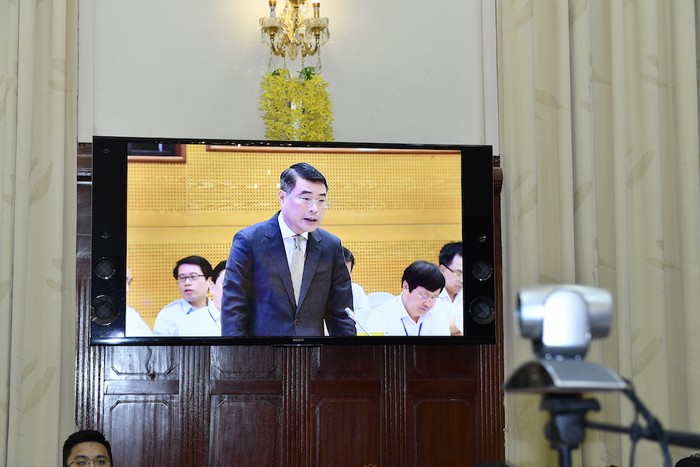 Thống đốc Ngân hàng Nhà nước Việt Nam Lê Minh Hưng phát biểu tại Hội nghị
