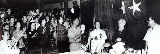 Chủ tịch Hồ Chí Minh huấn thị tại Đại hội thi đua “Vì an ninh Tổ quốc, quyết tâm đánh thắng giặc Mỹ xâm lược”, ngày 12/10/1966, tại Hà Nội. Ảnh: Tư liệu/TTXVN phát