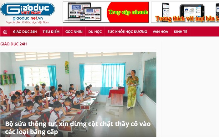 Tạp chí điện tử Giáo dục Việt Nam luôn mang đến những thông tin bổ ích cho các thầy cô và học trò. (Ảnh chụp màn hình)