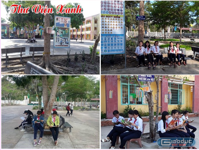 Hình ảnh học sinh đọc sách tại Thư viện xanh của Trường Trung học cơ sở Bưng Riềng (Ảnh: Sơn Quang Huyến)