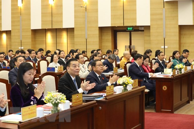 Các đại biểu dự Kỳ họp thứ 18, Hội đồng Nhân dân thành phố Hà Nội khóa XV. (Ảnh: Văn Điệp/TTXVN)