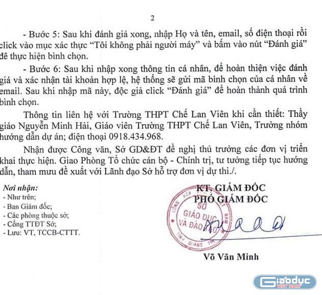 Văn bản Số 2478/SGDDT-TCCB-CTTT của Sở Giáo dục và Đào tạo tỉnh Quảng Trị. (Ảnh do bạn đọc cung cấp)