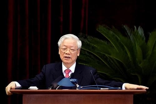 Tổng Bí thư, Chủ tịch nước Nguyễn Phú Trọng phát biểu bế mạc Hội nghị. (Ảnh: VGP/Nhật Bắc)
