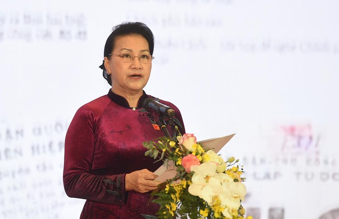 Chủ tịch Quốc hội Nguyễn Thị Kim Ngân phát biểu tại buổi lễ. Ảnh: VGP/Quang Hiếu