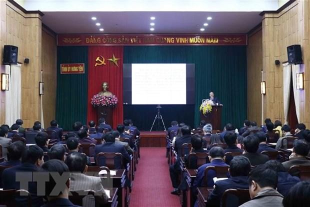 Ngày 5/1/2021, tỉnh Hưng Yên tổ chức Hội nghị học tập, quán triệt Nghị quyết Đại hội Đảng bộ tỉnh lần thứ XIX, nhiệm kỳ 2020-2025. (Ảnh: Đinh Tuấn/TTXVN)