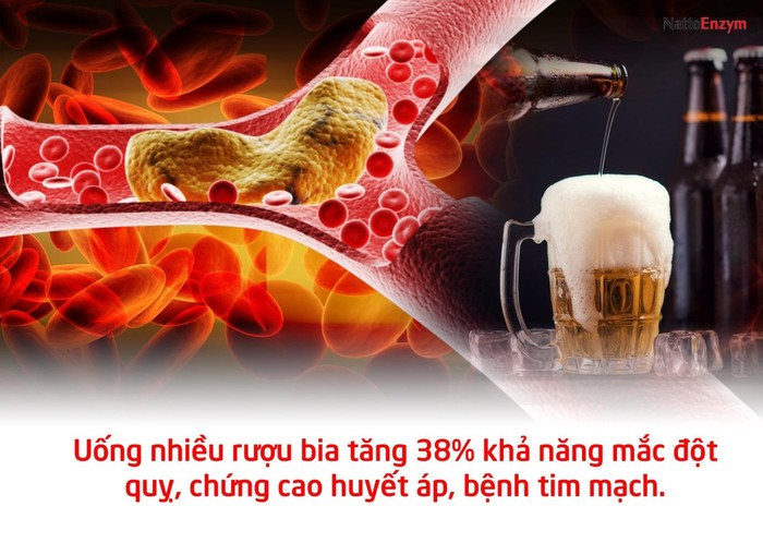 Uống nhiều rượu, bia không những gia tăng khả năng mắc bệnh đột quỵ mà còn làm tăng khả năng mắc chứng cao huyết áp và ảnh hưởng xấu đến tim mạch. Ảnh: Báo Sức khỏe đời sống.