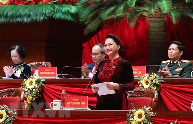 Đồng chí Nguyễn Thị Kim Ngân, Ủy viên Bộ Chính trị, Chủ tịch Quốc hội thay mặt Đoàn Chủ tịch điều hành Đại hội. (Ảnh: TTXVN)