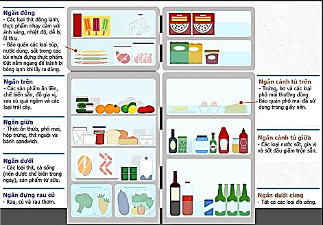 Hướng dẫn phân loại, sắp xếp thực phẩm theo từng ngăn tủ lạnh.
