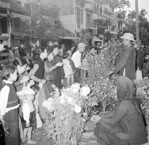 Người dân tấp nập đi chợ hoa ngày Tết. (Ảnh: TTXVN)
