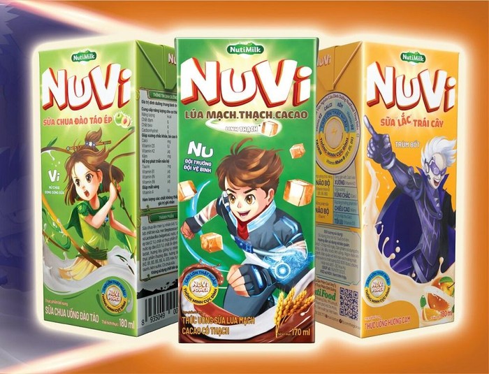 NuVi mang đến nhiều sản phẩm bắt trend như sữa lúa mạch thạch ca cao, sữa chua uống đào táo ép, sữa lắc trái cây.