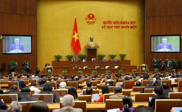 Chánh án Tòa án Nhân dân Tối cao Nguyễn Hòa Bình trình bày Báo cáo công tác nhiệm kỳ 2016-2021 của Tòa án Nhân dân Tối cao. (Ảnh: Doãn Tấn/TTXVN)