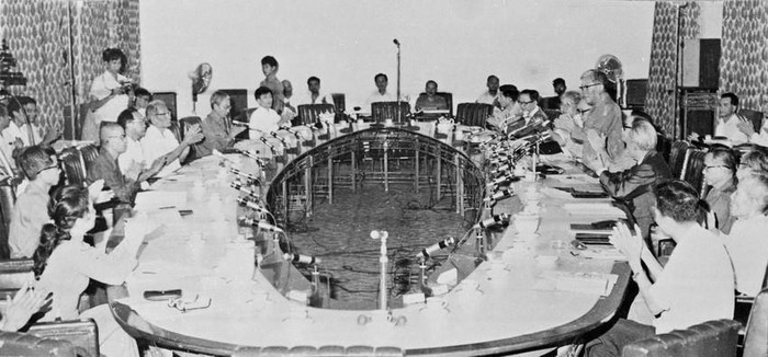 Hội đồng bầu cử Quốc hội thống nhất miền Nam họp lần thứ nhất tại Sài Gòn (từ 2/7/1976 được đổi tên là Thành phố Hồ Chí Minh), ngày 3/3/1976. (Ảnh: TTXVN)