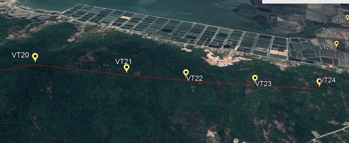 Ảnh chụp vệ tinh vị trị cột 20-24 của đường dây trên địa bàn tỉnh Khánh Hòa dự kiến được thi công trong thời gian tới