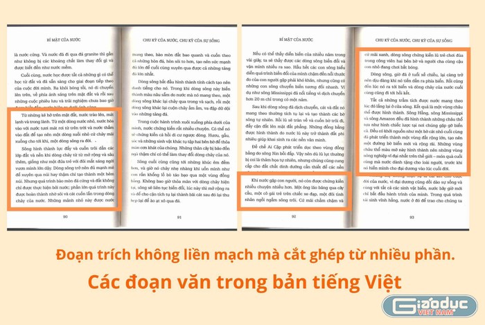 Các đoạn văn bản trong bản tiếng Việt cuốn &quot;Bí mật của nước&quot;, tác giả Masaru Emoto. (Ảnh do tác giả cung cấp)