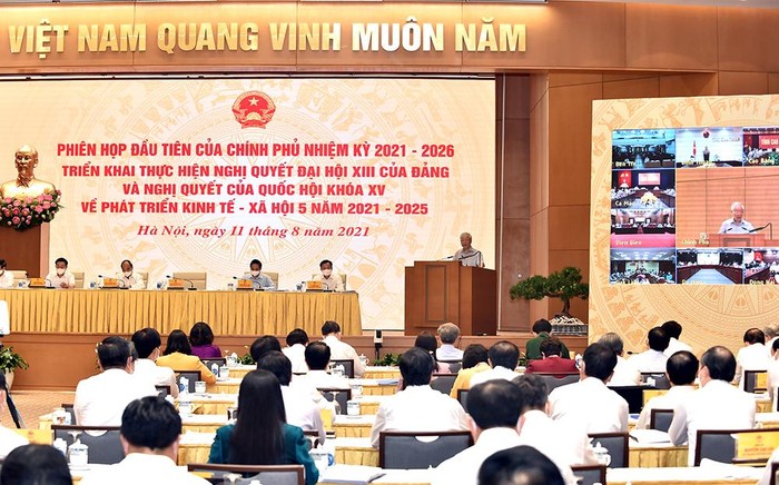 Tổng Bí thư Nguyễn Phú Trọng phát biểu chỉ đạo tại Phiên họp đầu tiên của Chính phủ nhiệm kỳ 2021-2026 tổ chức ngày 11/8. Ảnh: VGP/Nhật Bắc