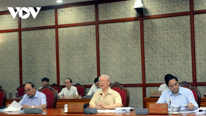 Tổng Bí thư Nguyễn Phú Trọng phát biểu tại cuộc họp Bộ Chính trị, Ban Bí thư