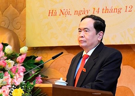 Phó Chủ tịch Thường trực Quốc hội Trần Thanh Mẫn phát biểu tại Lễ công bố và trao Nghị quyết phê chuẩn, bổ nhiệm cán bộ.