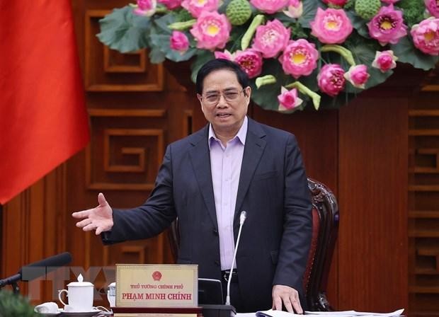 Thủ tướng Phạm Minh Chính phát biểu kết luận buổi làm việc trực tuyến với lãnh đạo chủ chốt tỉnh Tuyên Quang. (Ảnh: Dương Giang/TTXVN)