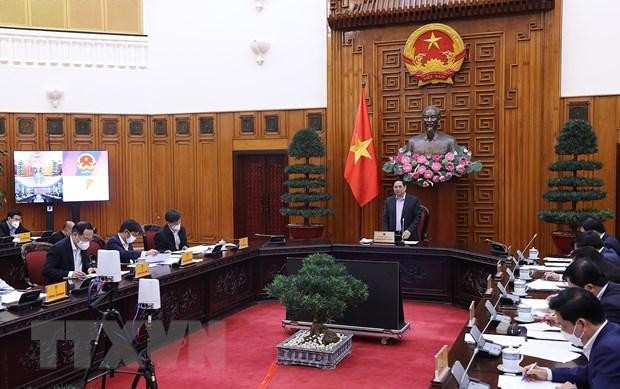 Thủ tướng Phạm Minh Chính phát biểu kết luận buổi làm việc trực tuyến với lãnh đạo chủ chốt tỉnh Tuyên Quang. (Ảnh: Dương Giang/TTXVN)