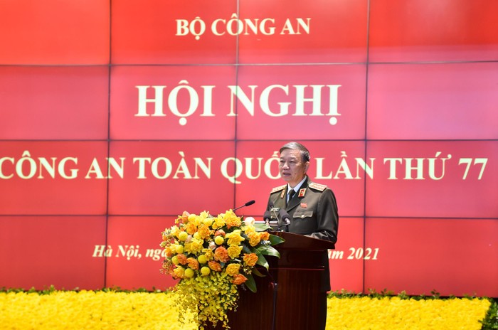 Bộ trưởng Bộ Công an Tô Lâm phát biểu tại Hội nghị. Ảnh: VGP/Nhật Bắc