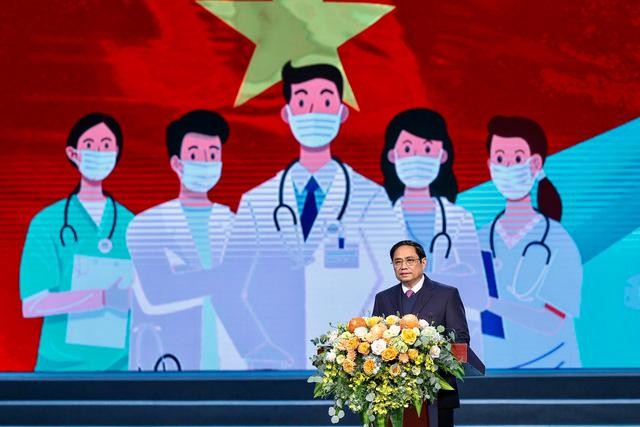 Thủ tướng Phạm Minh Chính: &quot;Nghề y là một nghề đặc biệt&quot; và sự nghiệp chăm sóc, bảo vệ sức khỏe Nhân dân ngày càng tốt hơn luôn là ưu tiên hàng đầu, là trăn trở của lãnh đạo Đảng, Nhà nước ta. Ảnh: VGP/Nhật Bắc
