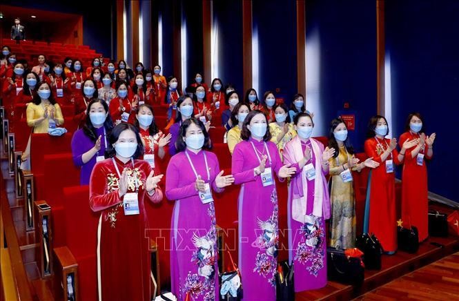 Đoàn đại biểu phụ nữ tỉnh Hải Dương dự Đại hội. Ảnh: Phương Hoa/TTXVN