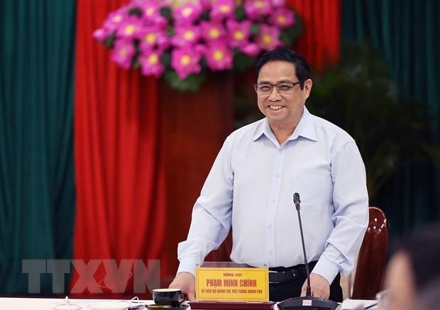 Thủ tướng Phạm Minh Chính phát biểu tại buổi làm việc với lãnh đạo chủ chốt tỉnh Bình Phước. (Ảnh: Dương Giang/TTXVN)