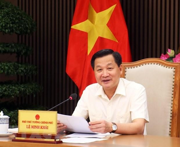 Phó Thủ tướng Lê Minh Khái chủ trì làm việc với 8 bộ, ngành, cơ quan Trung ương về giải ngân vốn đầu tư công năm 2022. (Ảnh: Lâm Khánh/TTXVN)