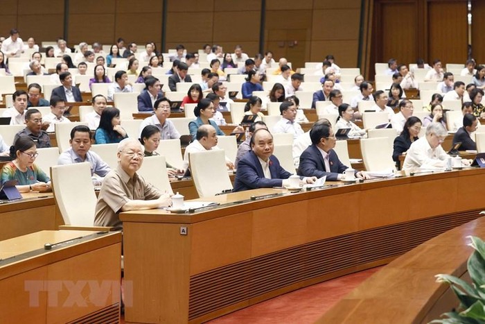 Tổng Bí thư Nguyễn Phú Trọng, Chủ tịch nước Nguyễn Xuân Phúc, Thủ tướng Phạm Minh Chính và đại biểu dự phiên họp.