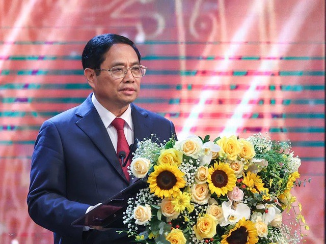 Thủ tướng Chính phủ Phạm Minh Chính: Giải thưởng hôm nay được dành để tôn vinh những giá trị cao quý của những người làm báo - Ảnh: VGP/Nhật Bắc