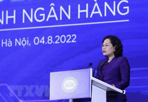 Thống đốc Ngân hàng Nhà nước Nguyễn Thị Hồng phát biểu khai mạc hội nghị. (Ảnh: Lâm Khánh/TTXVN)
