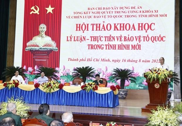 Chủ tịch nước Nguyễn Xuân Phúc chủ trì hội thảo. (Ảnh: Thống Nhất/TTXVN)