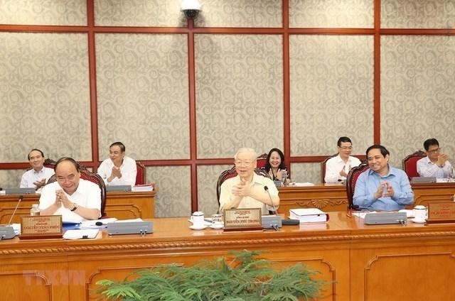 Tổng Bí thư Nguyễn Phú Trọng phát biểu kết luận cuộc họp - Ảnh: TTTXVN