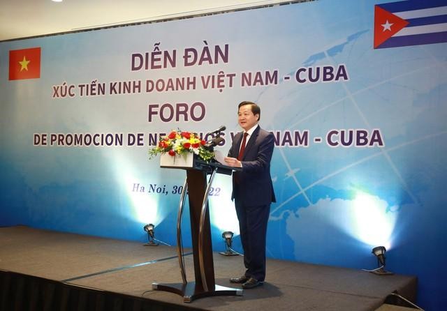 Phó Thủ tướng Lê Minh Khái: &quot;Hiệp định thương mại Việt Nam – Cuba chính thức có hiệu lực từ tháng 4/2020 là cơ sở pháp lý quan trọng để doanh nghiệp hai bên tận dụng các ưu đãi thuế quan, phấn đấu nâng kim ngạch thương mại hai chiều lên 500 triệu USD trong 5 năm tới&quot;. Ảnh: VGP/Quang Thương