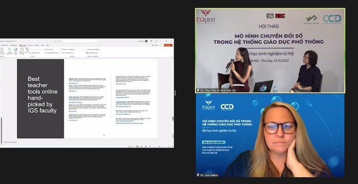 Tiến sĩ Lisa Helton chia sẻ các công cụ được Ivy Global School sử dụng hỗ trợ dạy trực tuyến