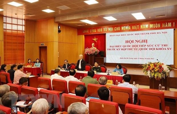 Tổng Bí thư Nguyễn Phú Trọng phát biểu tại buổi tiếp xúc cử tri. (Ảnh: Trí Dũng/TTXVN)
