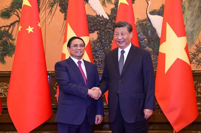 Thủ tướng Phạm Minh Chính hội kiến Tổng Bí thư, Chủ tịch Trung Quốc Tập Cận Bình. Ảnh: VGP/Nhật Bắc