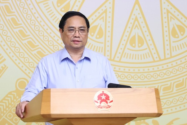 Thủ tướng Phạm Minh Chính phát biểu khai mạc Hội nghị trực tuyến toàn quốc triển khai thực hiện sắp xếp đơn vị hành chính cấp huyện, cấp xã giai đoạn 2023-2030. Ảnh: VGP/Nhật Bắc