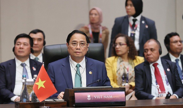Trên cương vị nước điều phối quan hệ ASEAN-Hàn Quốc, Thủ tướng Chính phủ Phạm Minh Chính khẳng định quan hệ Đối tác chiến lược và hợp tác toàn diện ASEAN-Hàn Quốc tiếp tục được đẩy mạnh. Ảnh: VGP/Nhật Bắc