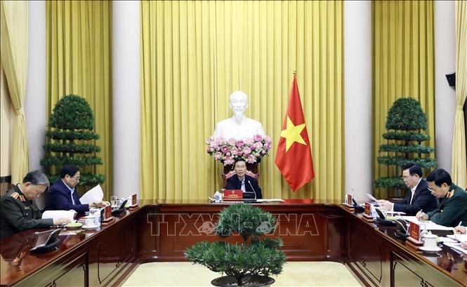 Chủ tịch nước Võ Văn Thưởng chủ trì Phiên họp thứ tư Hội đồng Quốc phòng và An ninh nhiệm kỳ 2021 - 2026. Ảnh: TTXVN