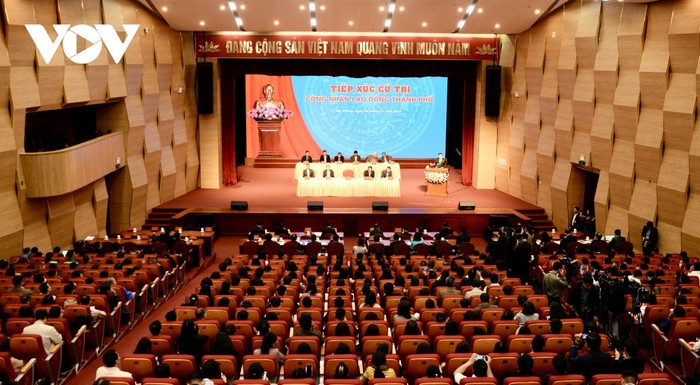 Quang cảnh hội nghị tiếp xúc cử tri công nhân, lao động thành phố Hải Phòng.
