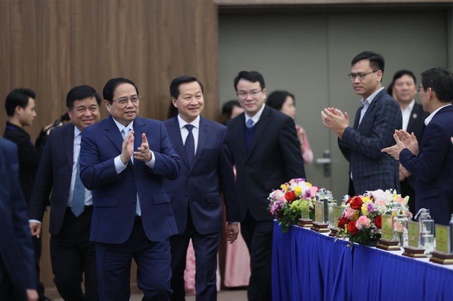 Thủ tướng Chính phủ Phạm Minh Chính và Phó Thủ tướng Lê Minh Khái dự Hội nghị tổng kết công tác năm 2023 và triển khai nhiệm vụ năm 2024 của Bộ Kế hoạch và Đầu tư. Ảnh: VGP/Nhật Bắc