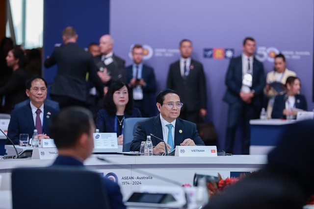 Thủ tướng Phạm Minh Chính và đoàn đại biểu Việt Nam tại Hội nghị Cấp cao Đặc biệt kỷ niệm 50 năm quan hệ ASEAN-Australia. Ảnh: VGP/Nhật Bắc